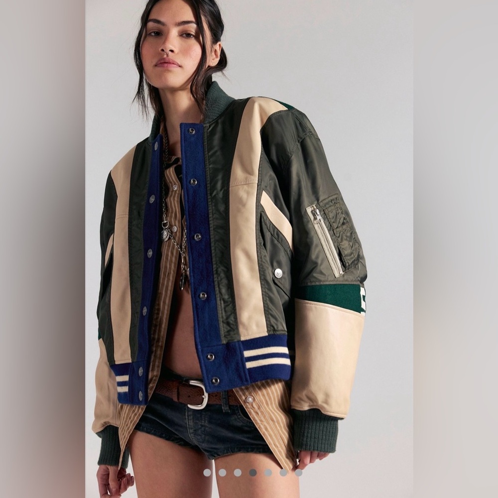 NWT FREE PEOPLE WE THE FREE TRIPLE KICK NOVELTY BOMBER JACKET 🔥🔥🔥🔥 - Picture 2 of 5